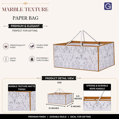 Marble Texture Print Paper Gift Bag 13x8.5x6 Inch | Luxury Corporate & Festive Hamper Packaging