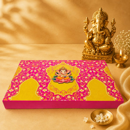 Royal Ganesha Lotus Gift Box | Pink & Gold Premium Modak & Sweet Packaging Box