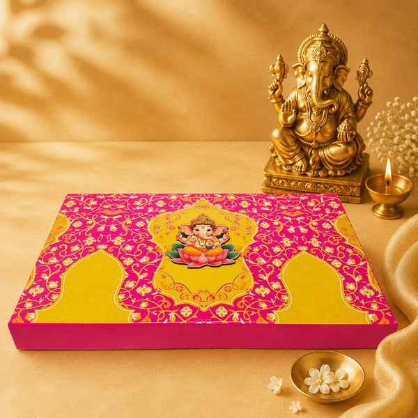Royal Ganesha Lotus Gift Box | Pink & Gold Premium Modak & Sweet Packaging Box