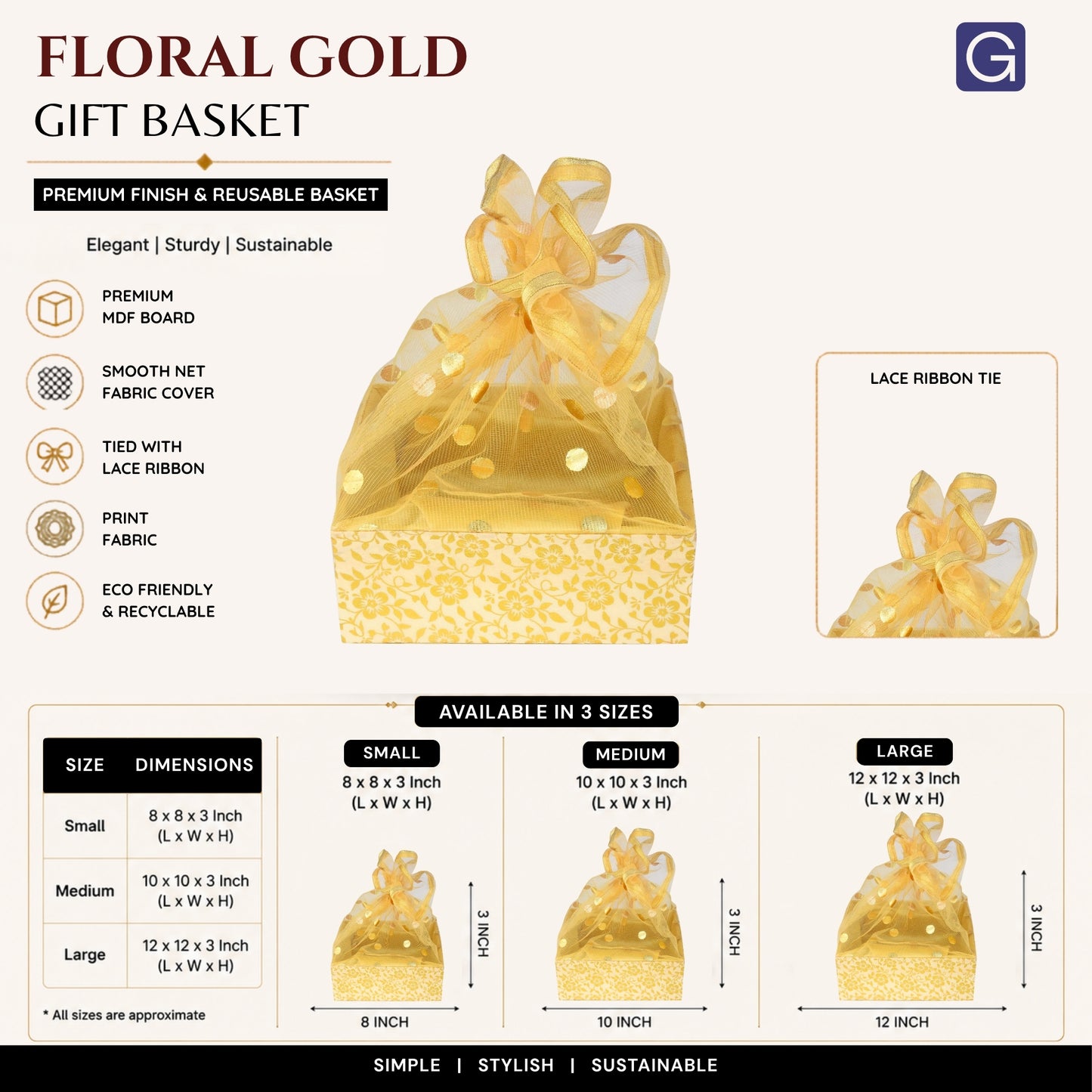 Floral Gold Hamper Basket - Packaging Presentation | Grownex Packaging
