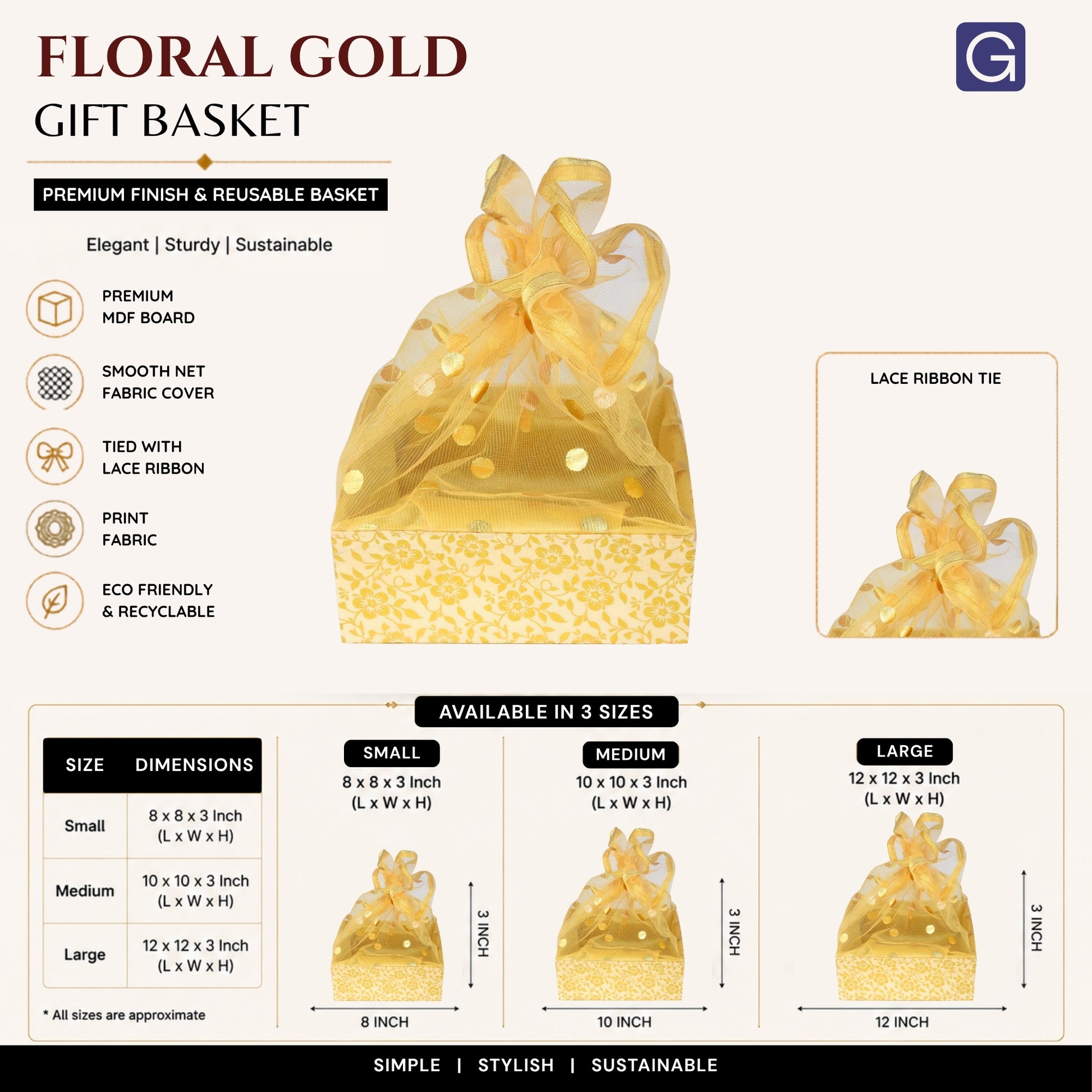 Floral Gold Hamper Basket - Packaging Presentation | Grownex Packaging
