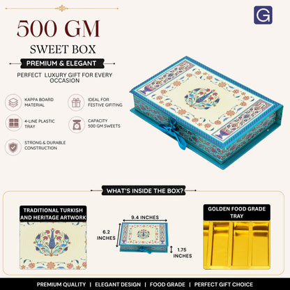Heritage Blue 4 Line Sweet Box | 500gm Premium File Mithai Gifting Box