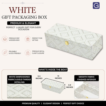 Premium White Embroidered Fabric Storage & Gift Box | Decorative Empty Gift Box