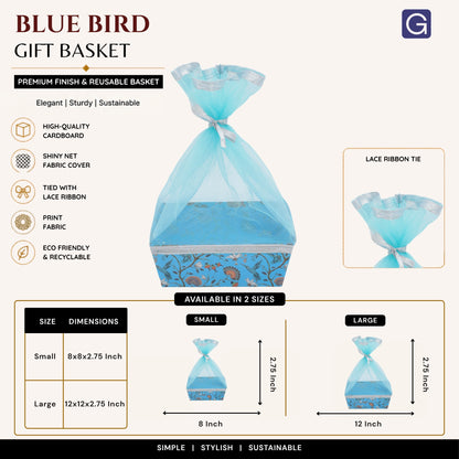 Blue Bird Print Gift Hamper Basket - Size & Dimensions | Grownex Packaging