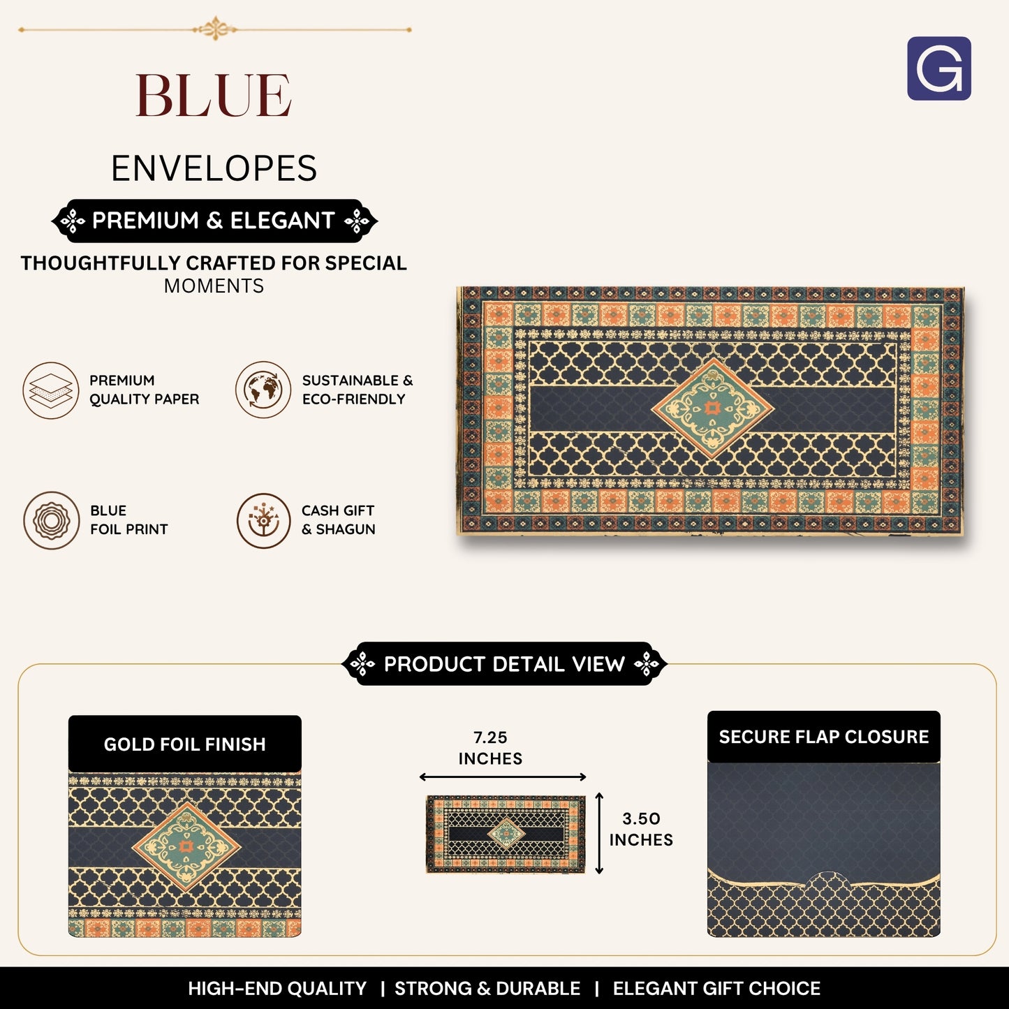 Blue Foil Premium Moroccan Tile Envelope