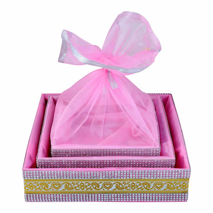 Baby Pink Gift Hamper Basket Set of 3 | Decorative MDF Basket for Festive Gifting