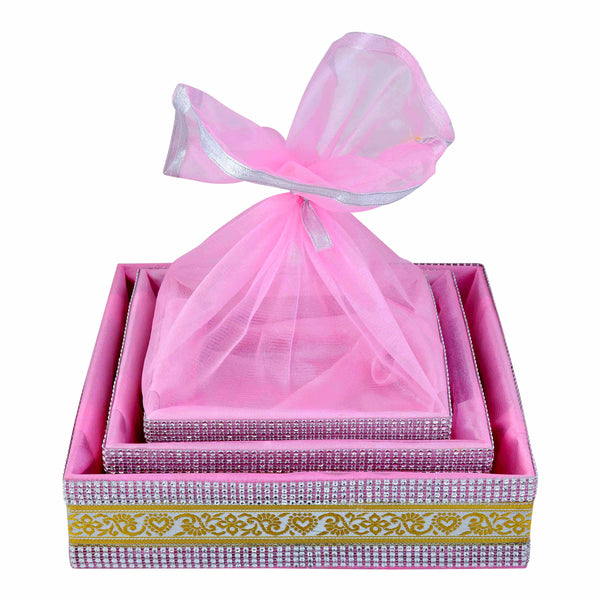 Baby Pink Gift Hamper Basket Set of 3 - Front View | Grownex Packaging
