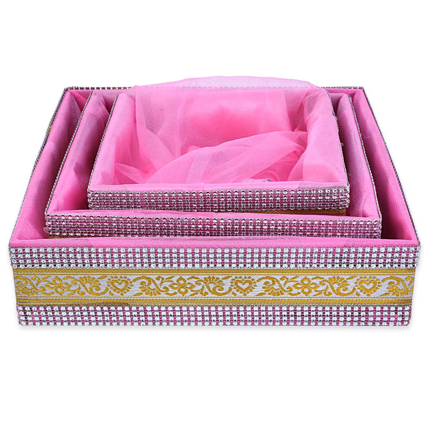Baby Pink Gift Hamper Basket Set of 3 | Decorative MDF Basket for Festive Gifting