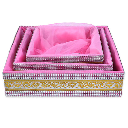 Baby Pink Gift Hamper Basket Set of 3 | Decorative MDF Basket for Festive Gifting