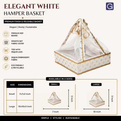 Elegant White Net Cover Hamper Basket with Handle - Size & Dimensions | Grownex Packaging