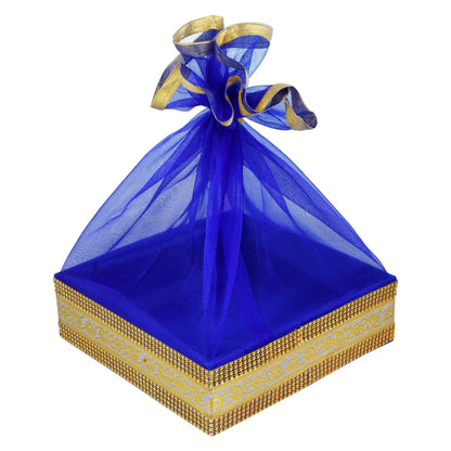 Decorative Royal Blue Gift Basket with Lace | Wedding & Return Gift Packaging