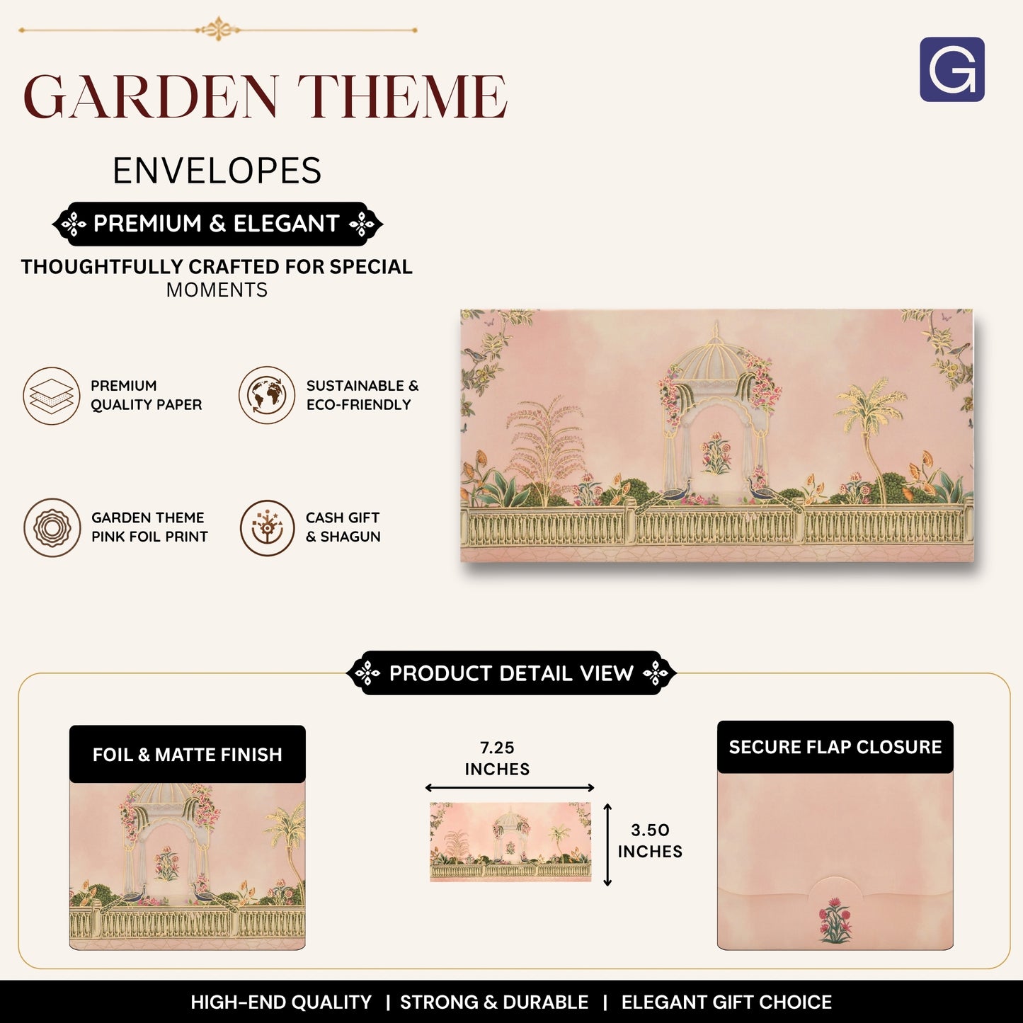 Pink Garden Theme Peacock Envelope