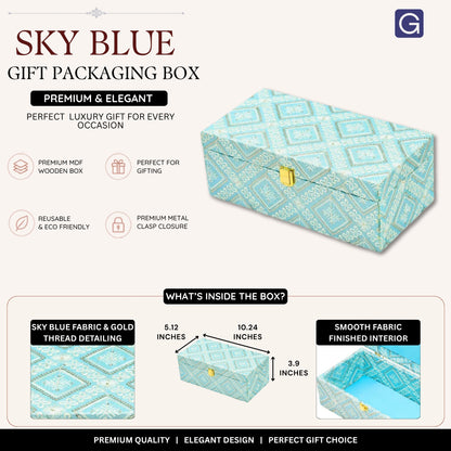 Premium Sky Blue Fabric Finish Empty Gift Box with Lock – 26 × 13 × 10 cm
