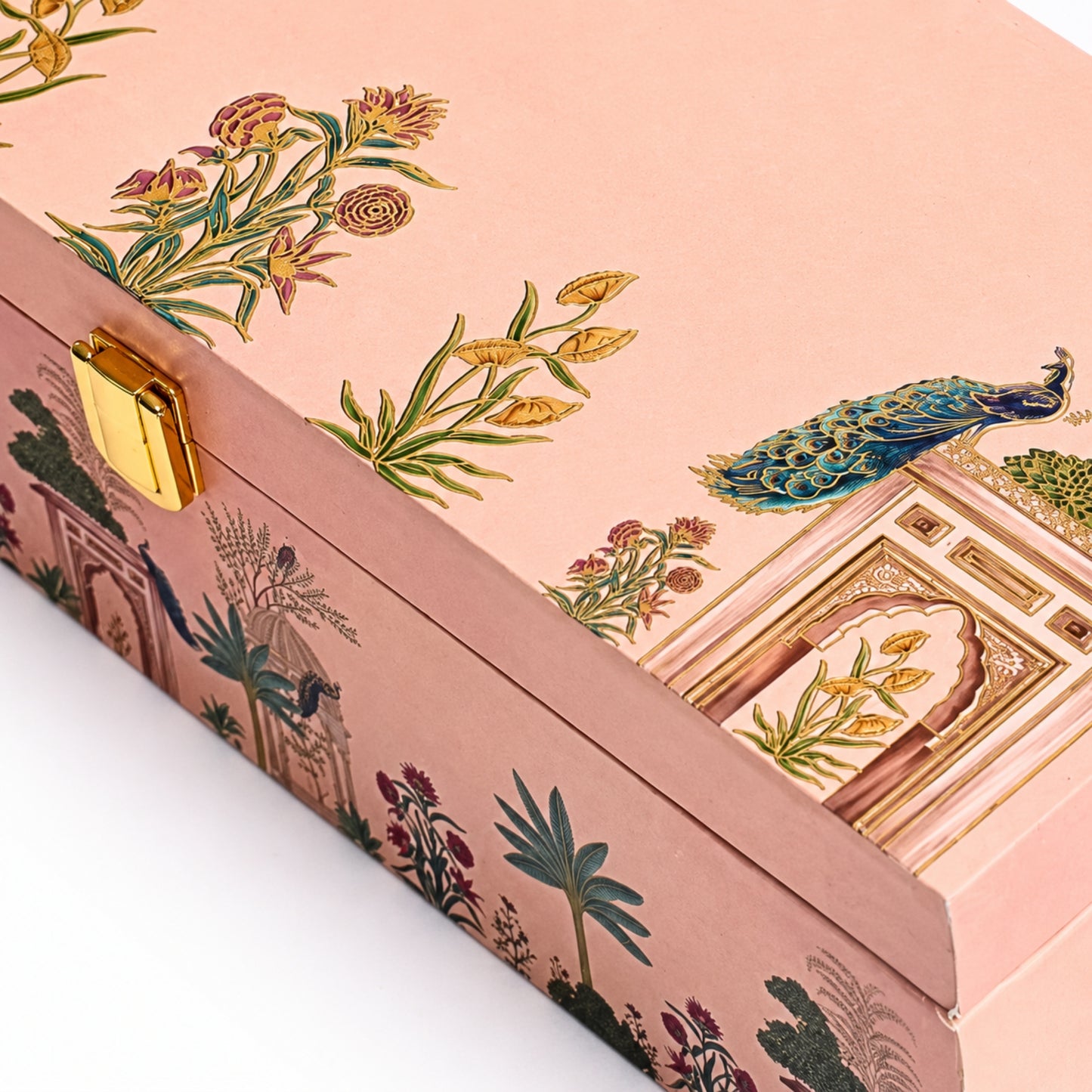 Pink Peacock Dry Fruit Gift Box | Wooden Hamper with 2 Glass Jars for Special Occasions