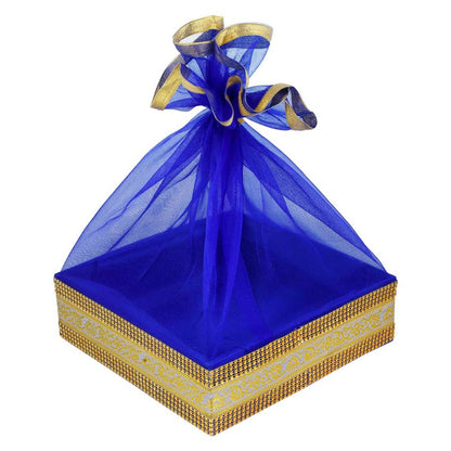 Royal Blue Color With Decorated Shinny Lace Festive Gift Hamper Basket | Grownex Packaging | Basket & Tray