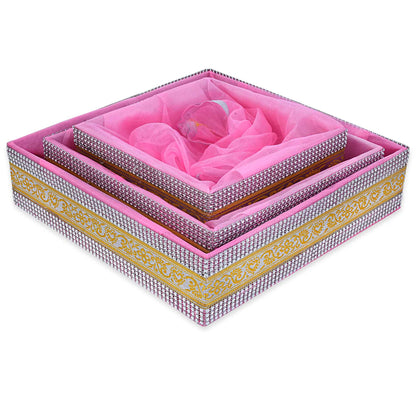 Baby Pink Gift Hamper Basket Set of 3 | Decorative MDF Basket for Festive Gifting