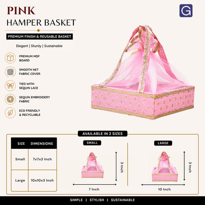 Pink & Gold Net Gift Basket | Festive Shagun & Hamper Packaging