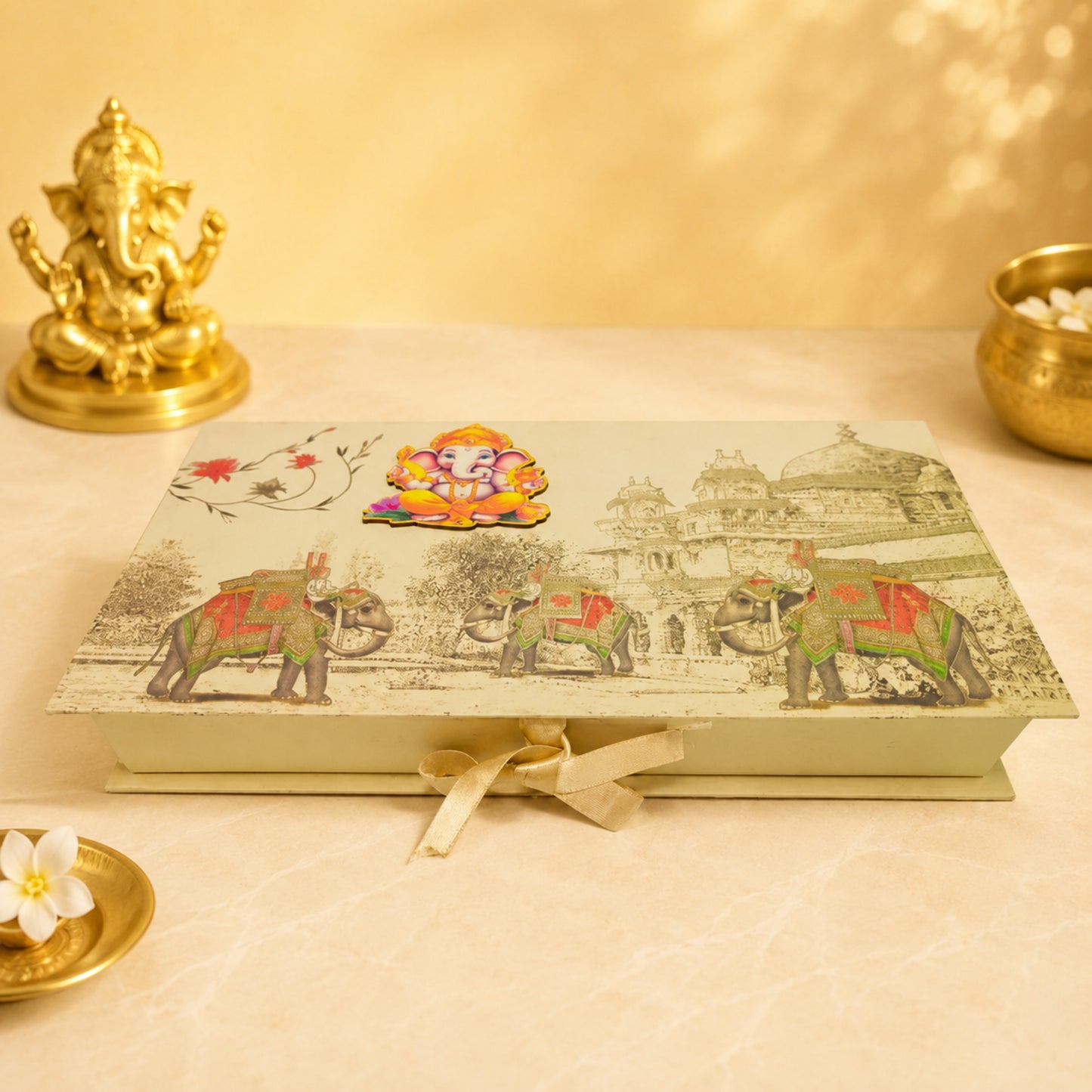 Royal Heritage Ganesha Gift Box | Elephant Procession & Palace Design Premium Sweet