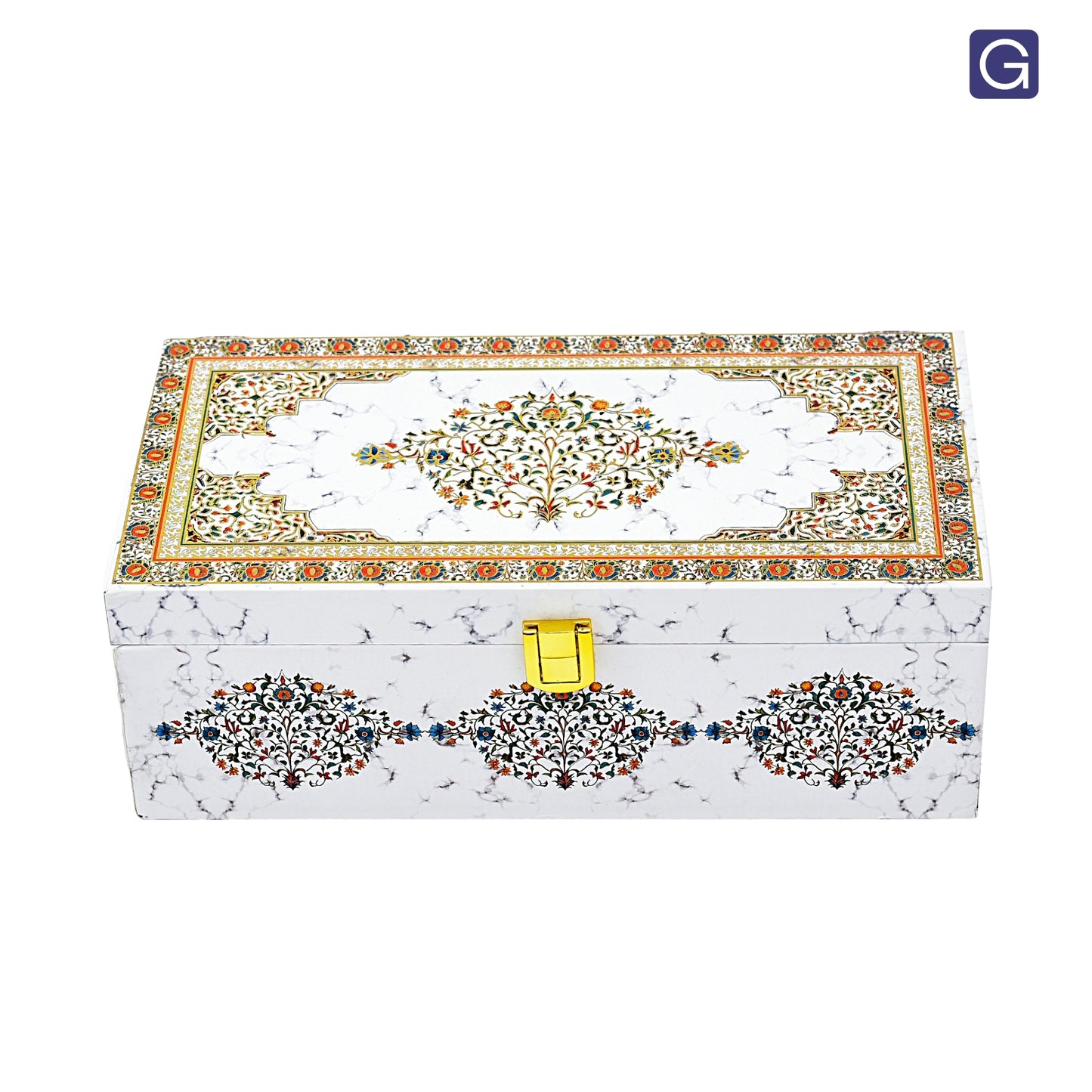 White marble print wooden gift box with 2 glass jars 