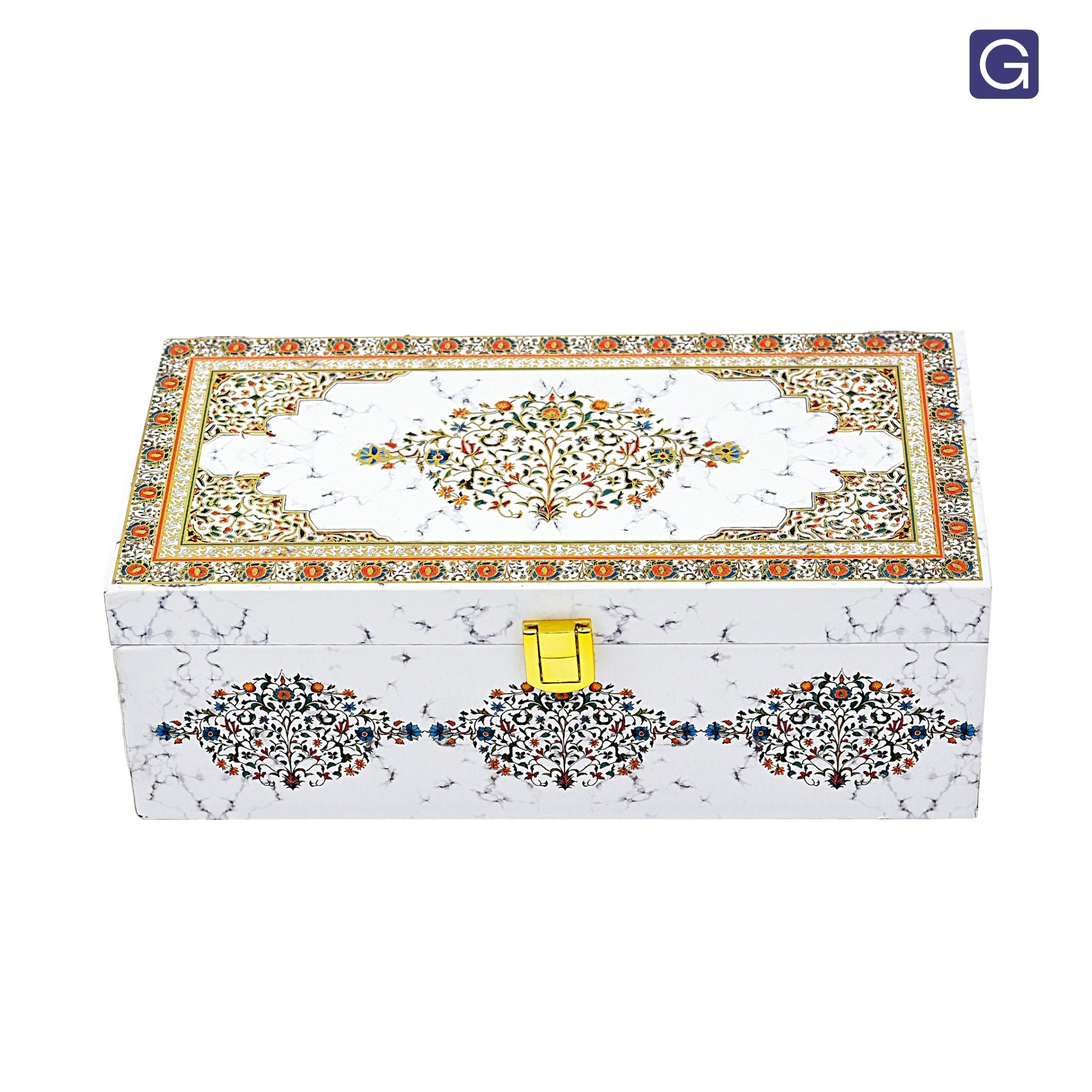 White marble print wooden gift box with 2 glass jars 