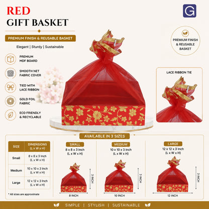 Floral Print Red Gift Hamper Basket | Decorative Basket for Festive Gifting
