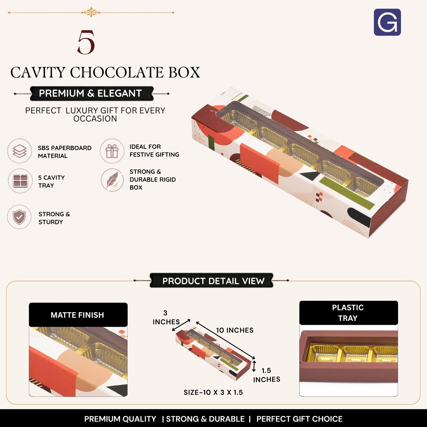Beige 5 Cavity Folding Chocolate Box