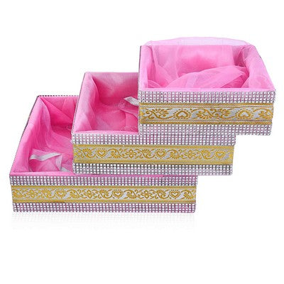 Baby Pink Gift Hamper Basket Set of 3 | Decorative MDF Basket for Festive Gifting