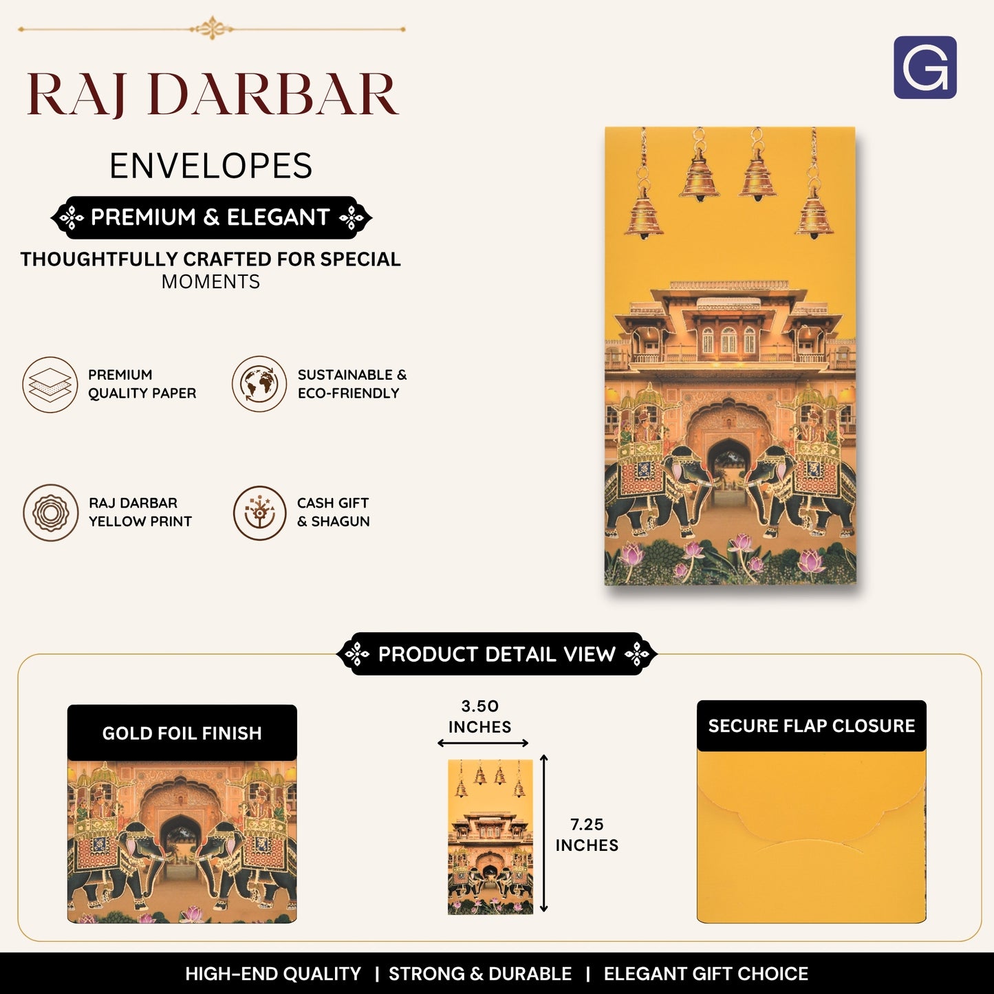 Raj Darbar Yellow Royal Elephant Palace Envelope