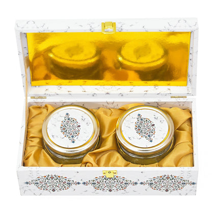 Luxury 2 Jar White Marble Wooden Gift Box | Premium Diwali Dry Fruit Packaging | Grownex Packaging | wooden box