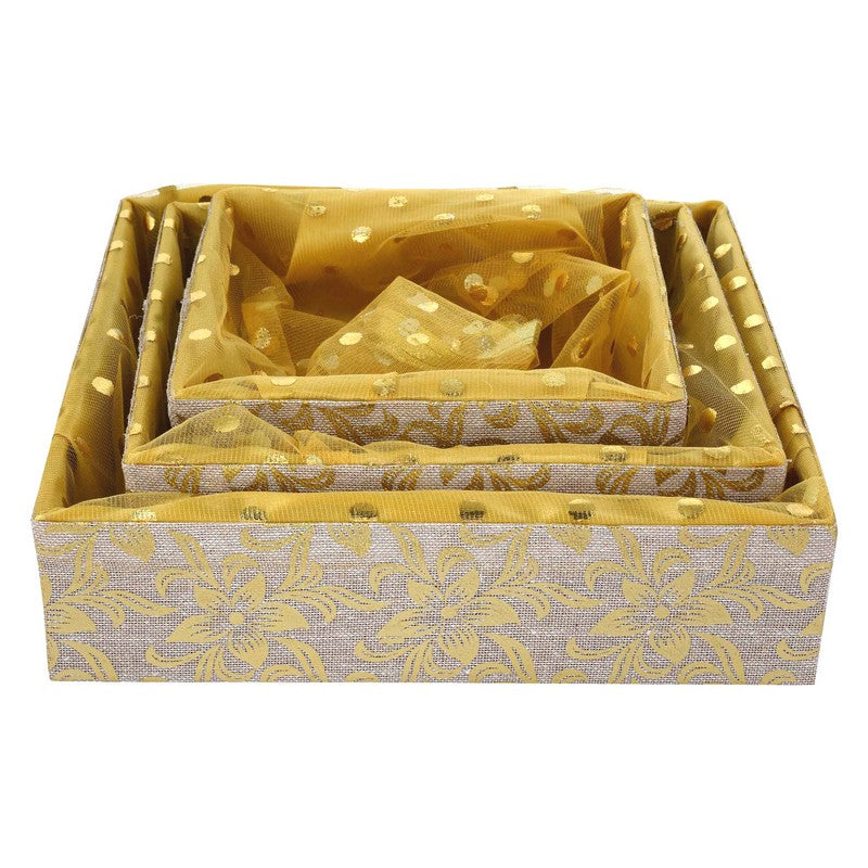 Set of 3 Golden Jute Gift Hamper Basket | Grownex Packaging | Basket & Tray