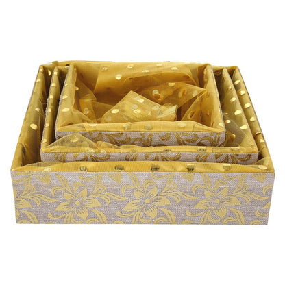 Set of 3 Golden Jute Gift Hamper Basket | Grownex Packaging | Basket & Tray