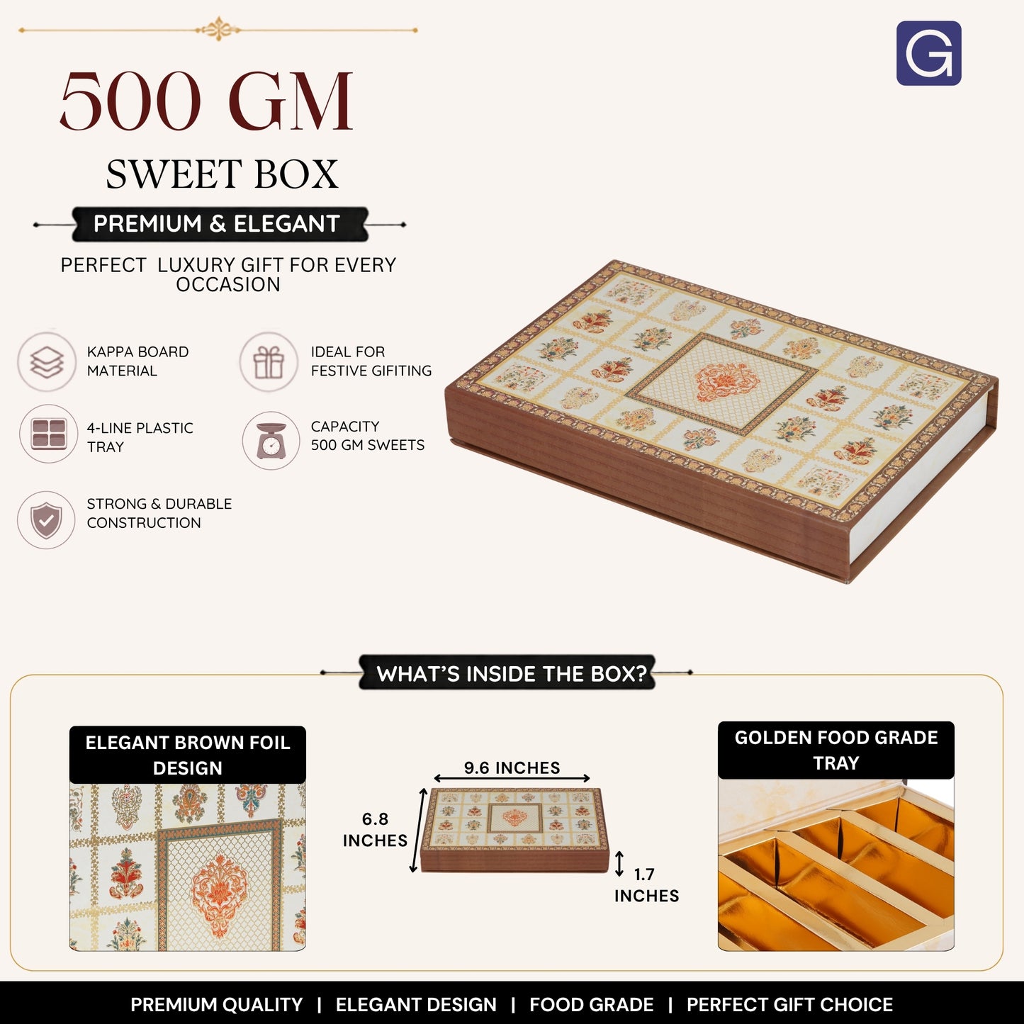 Brown Foil Magnetic File Box | 500gm Premium Mithai Gift Packaging Box