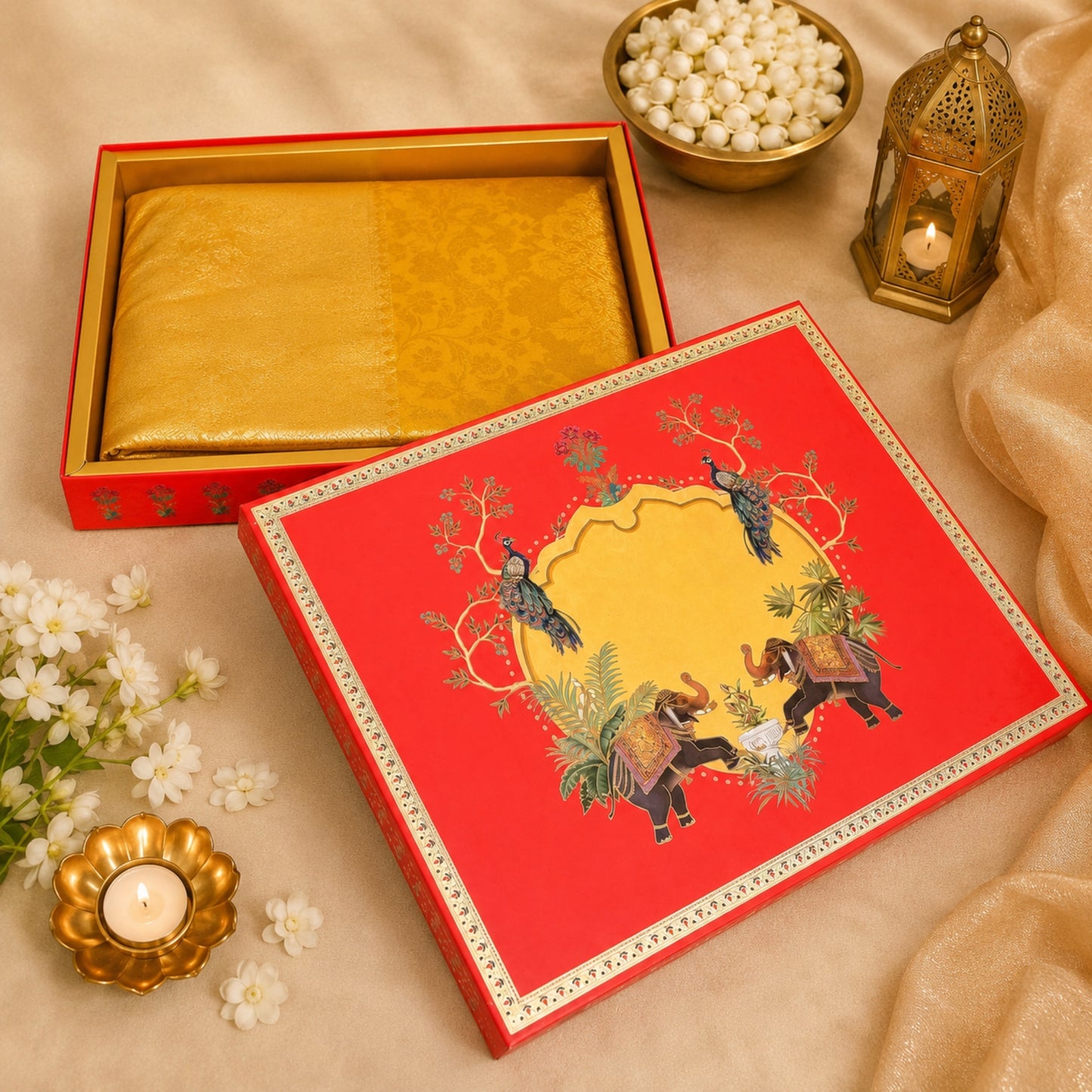Royal Pink Foil Print Saree & Clothes Hamper Box | Wedding Trousseau & Festive Gift Packaging
