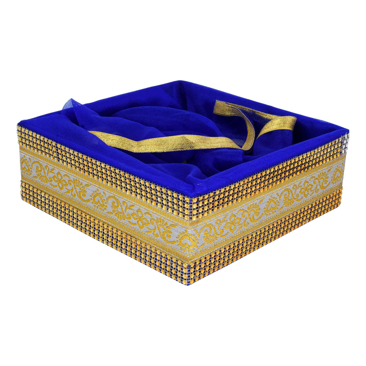 Decorative Royal Blue Gift Basket with Lace | Wedding & Return Gift Packaging