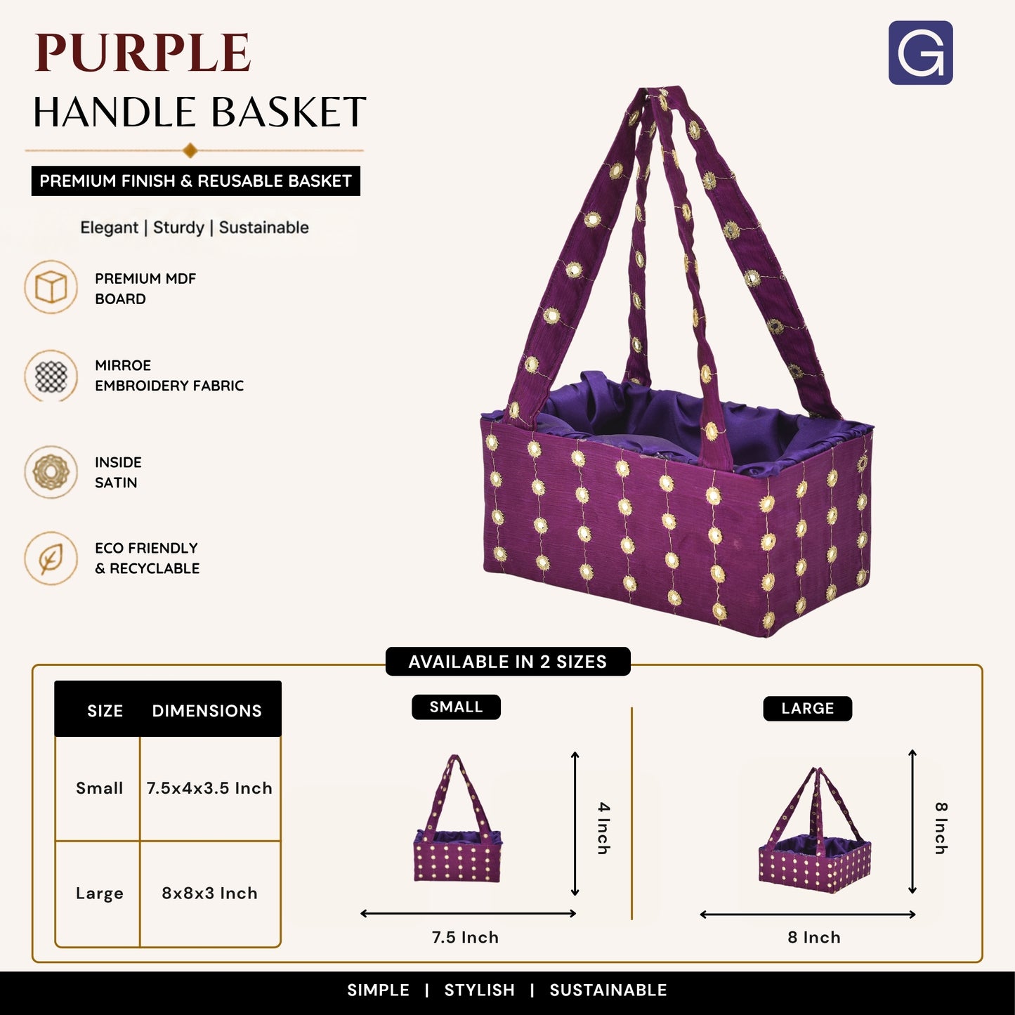 Purple  Handmade Handle Basket with Mirror Work | Festive Gift Basket