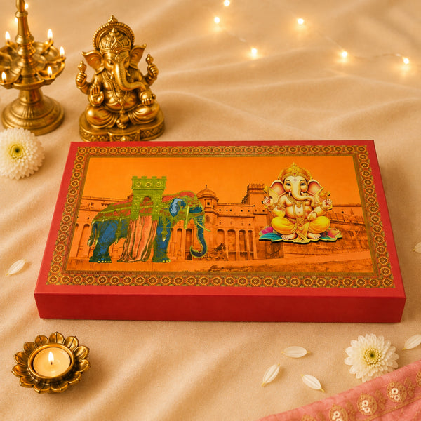 Royal Ganesha Modak Gift Box | 1kg Premium Elephant & Palace Artwork Sweet Box