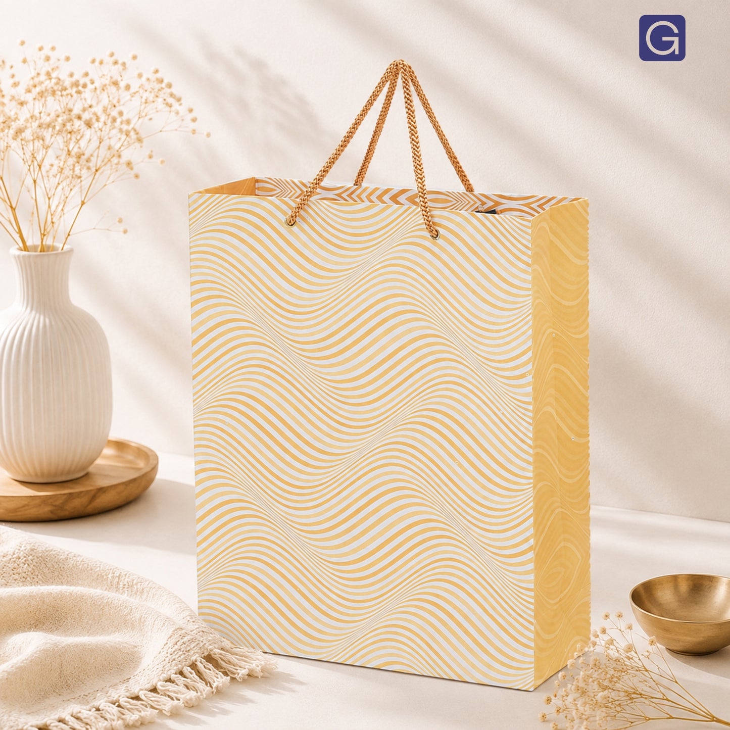 Golden Zebra Print Paper Bag 10.5x4x12.5 Inch | Luxury Boutique & Festive Packaging
