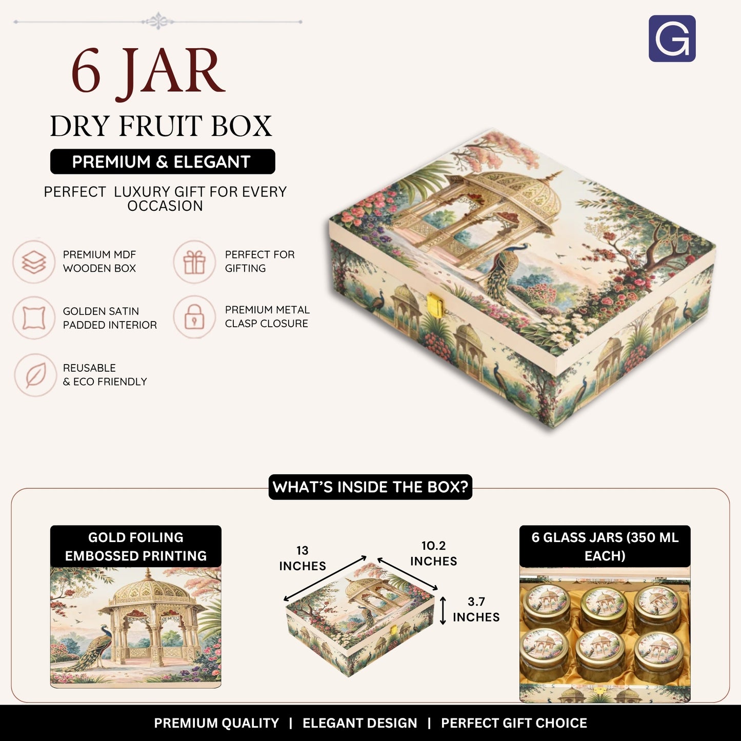 Gold foil royal garden print box size dimensions