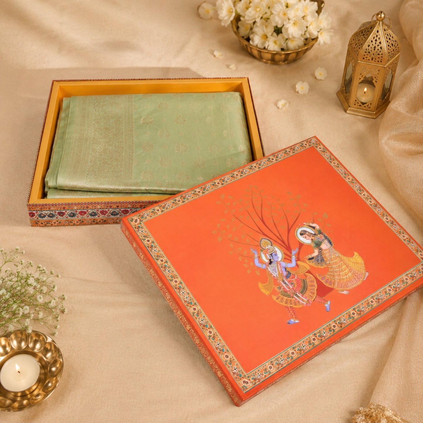 Anand Leela Theme Foil Print Hamper Box | Wedding Trousseau & Festive Gifting
