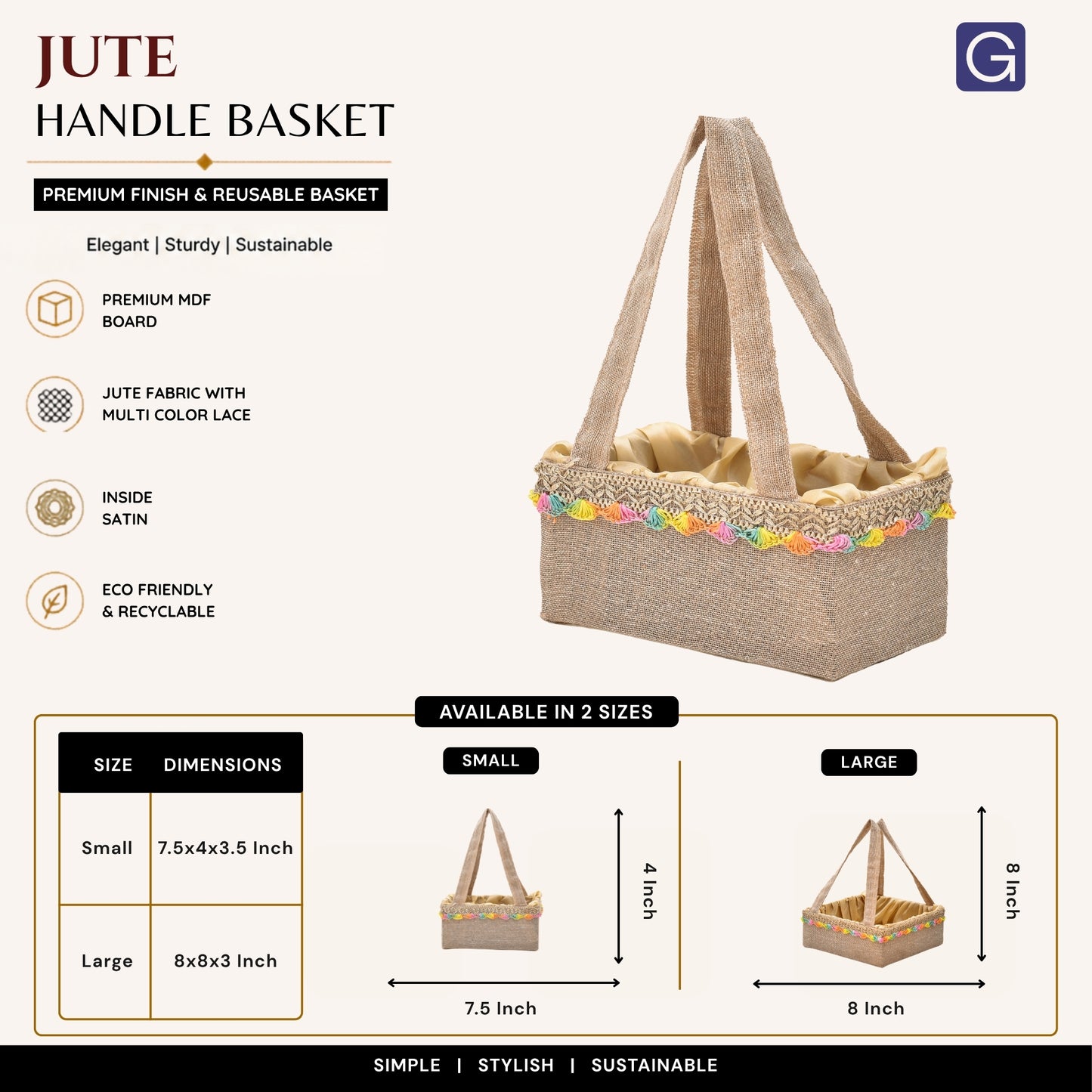 Jute Handle Decorative Basket | Wedding, Return Gift & Hamper Packaging