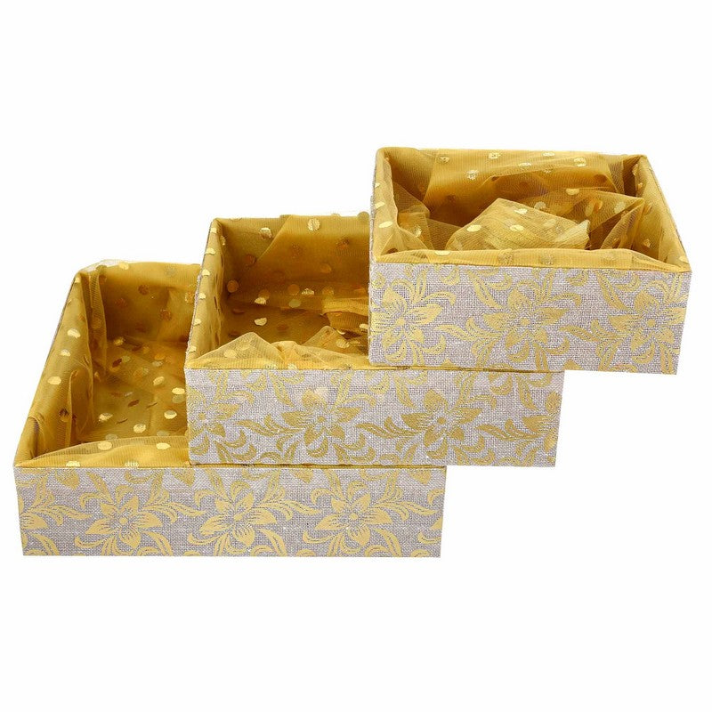 Set of 3 Golden Jute Gift Hamper Basket | Grownex Packaging | Basket & Tray