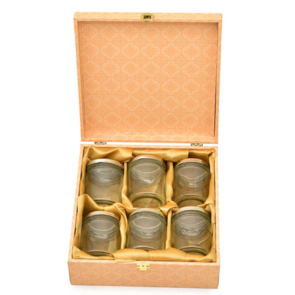 Premium Wooden Gift Box with 6 Glass Jars – Ethnic Multicolor Design | Grownex Packaging | wooden box