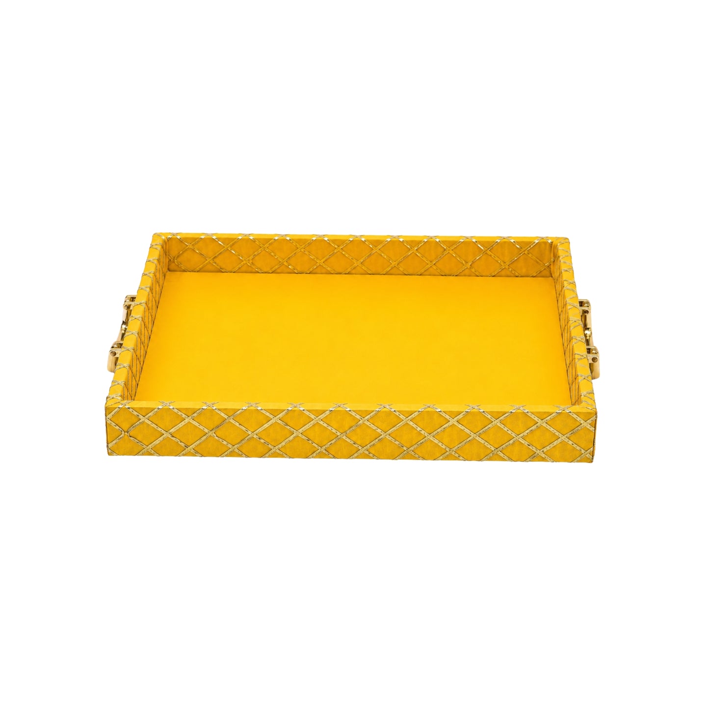 Traditional Yellow Wooden Square Lace Hamper Tray