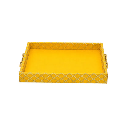 Traditional Yellow Wooden Square Lace Hamper Tray