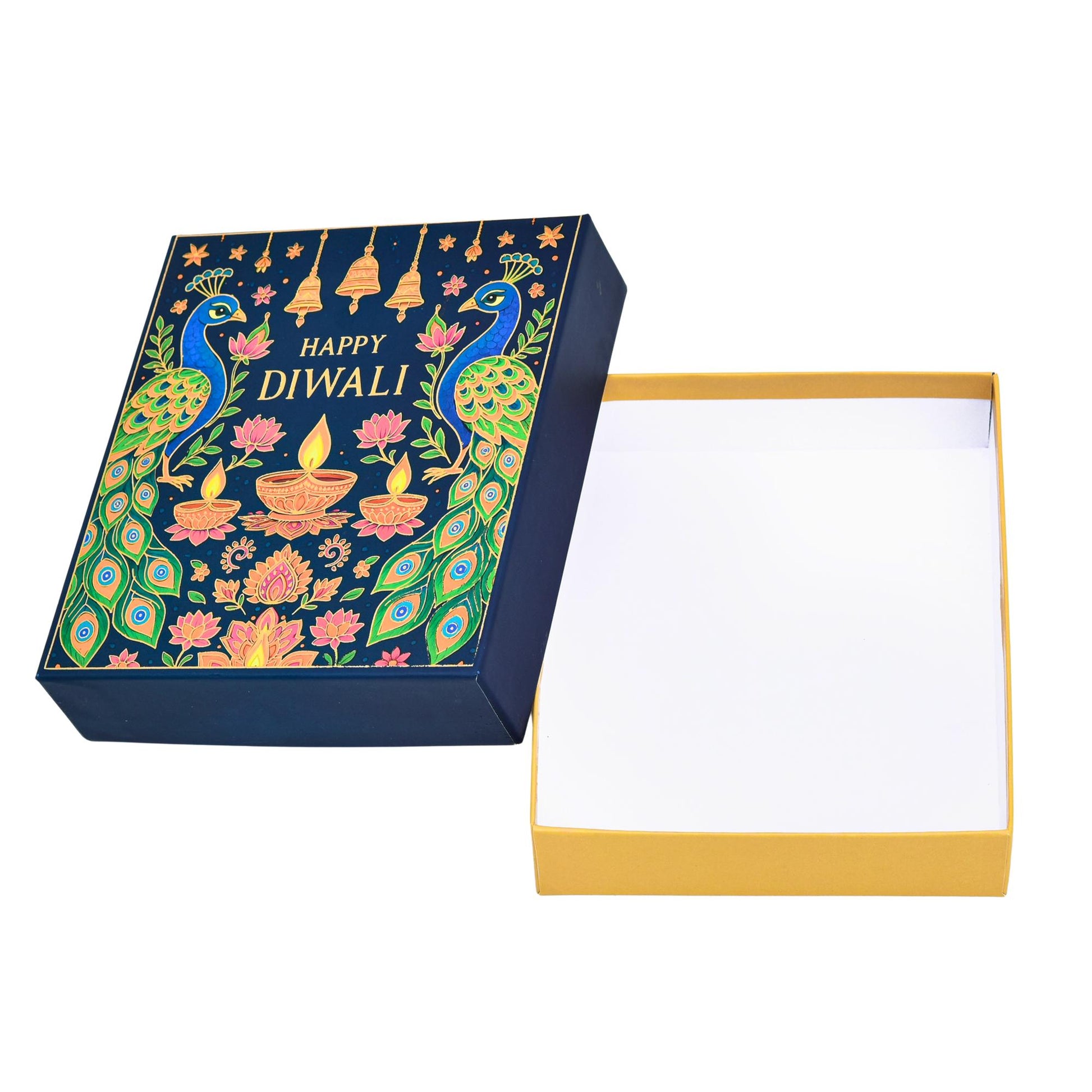 Diwali Green Peacock Gold Foil Hamper Gift Box | Grownex Packaging | Hamper Box