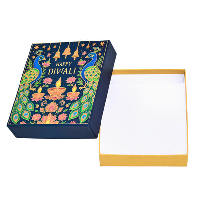 Diwali Green Peacock Gold Foil Hamper Gift Box | Grownex Packaging | Hamper Box