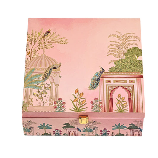 4 Jar Pink Peacock Wooden Box | Grownex Packaging | wooden box