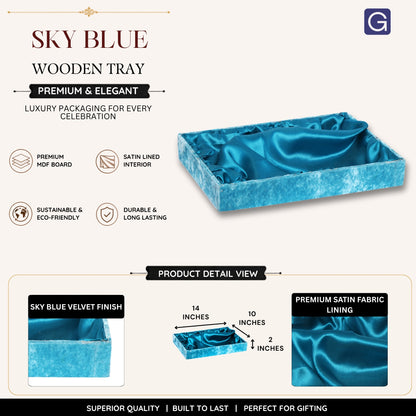 Sky Blue Velvet Wooden Hamper Tray (14×10×2 Inches)