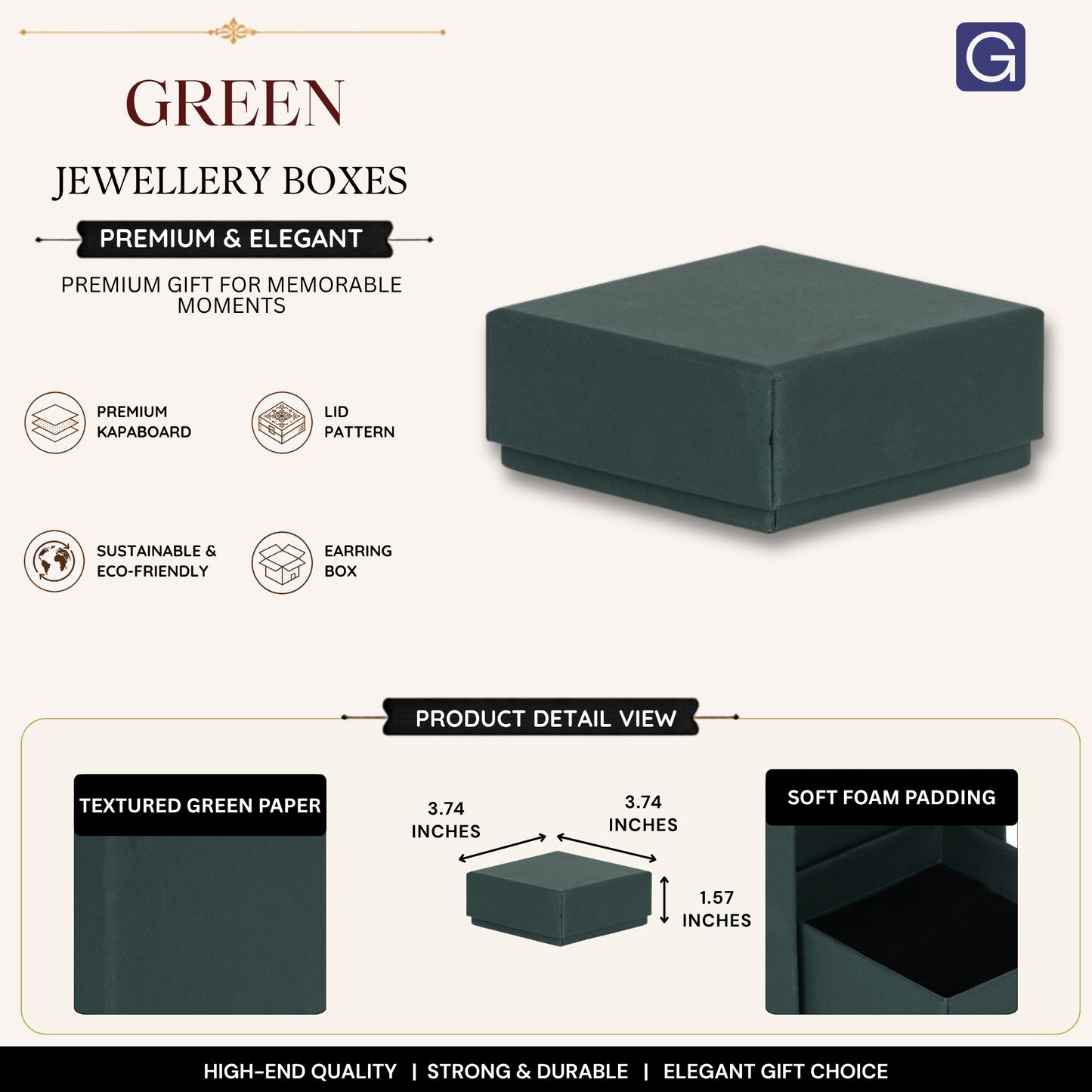 Green Jewellery Packaging Box | 9.5x9.5x4 cm