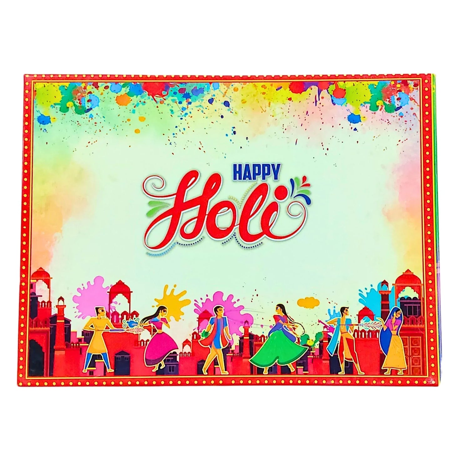 Happy Holi Beige Premium Gift Box 24×18×8 cm | Food-Safe Kappa Board Festive Packaging Box | Grownex Packaging | Hamper Box